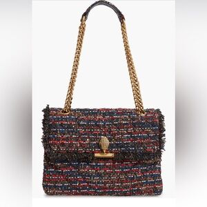 Kurt Geiger The Kensington Large Multicolor Tweed Shoulder Bag with Gold Chain